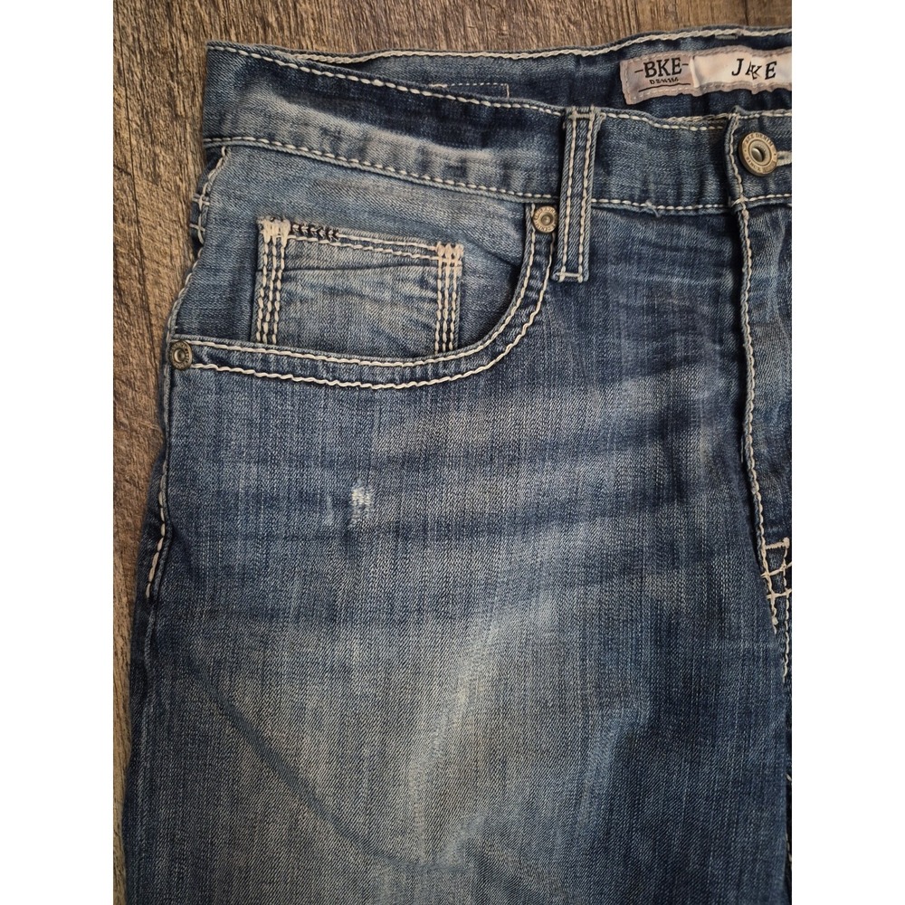 BKE Jake Straight Stretch Jeans Mens 34R (34x30) Medium Wash Light Distressed - Picture 4 of 11